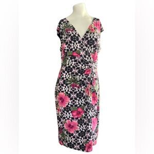 connected apparel Black Floral Print Midi Dress with Pink Blooms